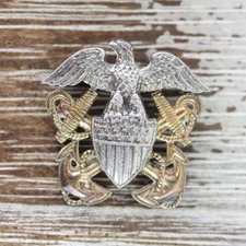 VINTAGE US MILITARY NAVAL ANCHOR EAGLE STERLING GOLD FILLED RETRO BROOCH PIN