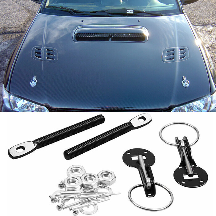 Black Steel Zinc plated Hood lock Pin Mount Security Hardware Latch Kit For BMW
