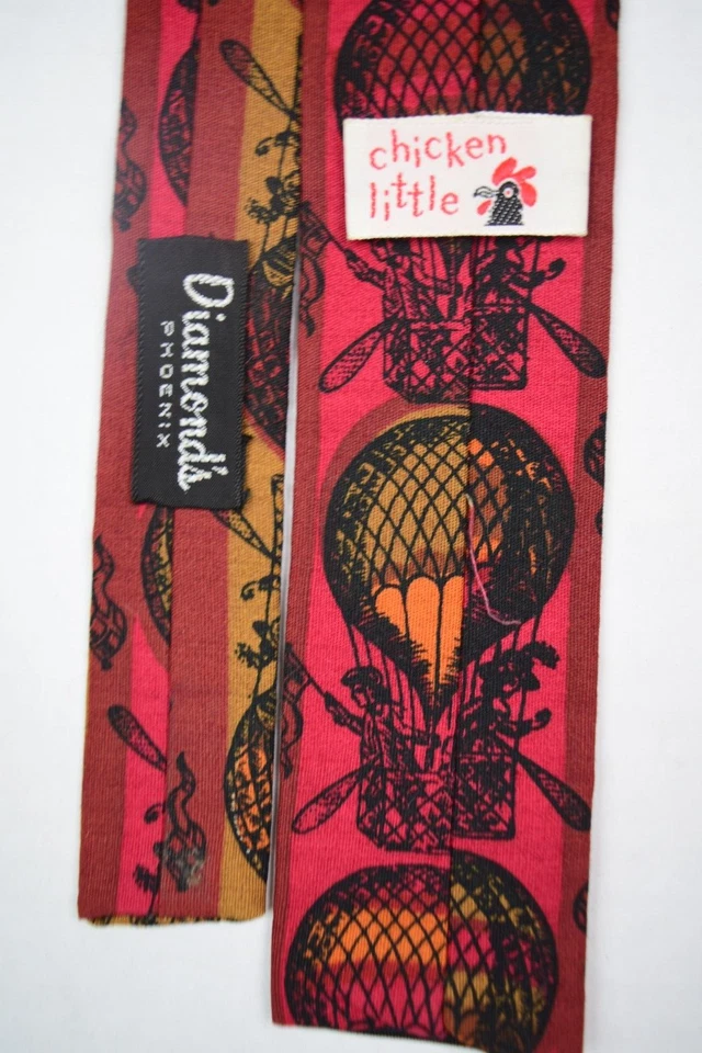 Corbata de Colección Años 40 50 Pollo Pequeño Extremo Cuadrado Globo Pintado a Mano 45" x 1.75" Foto 3 de 4