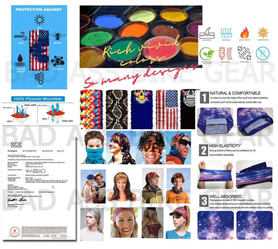 FACE MASK Bandana Neck Gaiter Headband Scarf Reusable Breathable UV Sun Shield   - Image 3 of 4