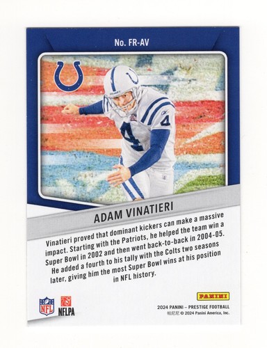 Adam Vinatieri 2024 Panini Prestige For The Record #FR-AV Indianapolis Colts - Foto 2 di 2