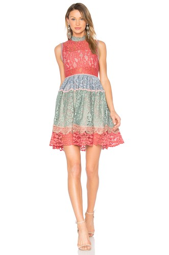 Vestido de cóctel Alexis Vedette de encaje multicolor rojo verde sin mangas XS - Imagen 3 de 11