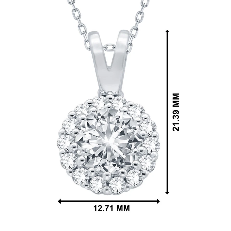 Colgante de halo de circonita cúbica de corte redondo de plata 925 de 4,5 quilates con cadena de cable de 18" gratis Foto 4 de 4
