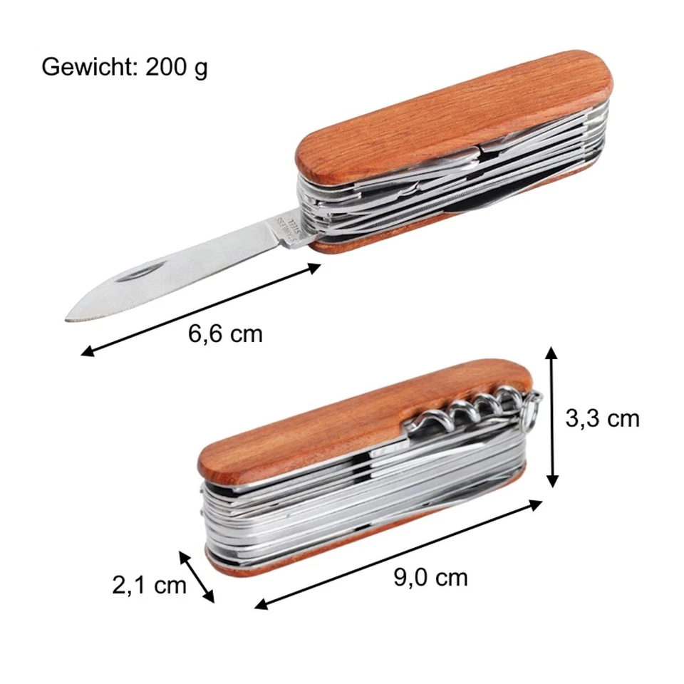 Multifunktionsmesser 26 Tools Taschenmesser Holzgriff Schweizer Messer Camping - Bild 3 von 4