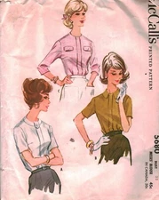 5680 Vintage McCalls SEWING Pattern Misses 1960s Back Buttoned Blouse 12 Career