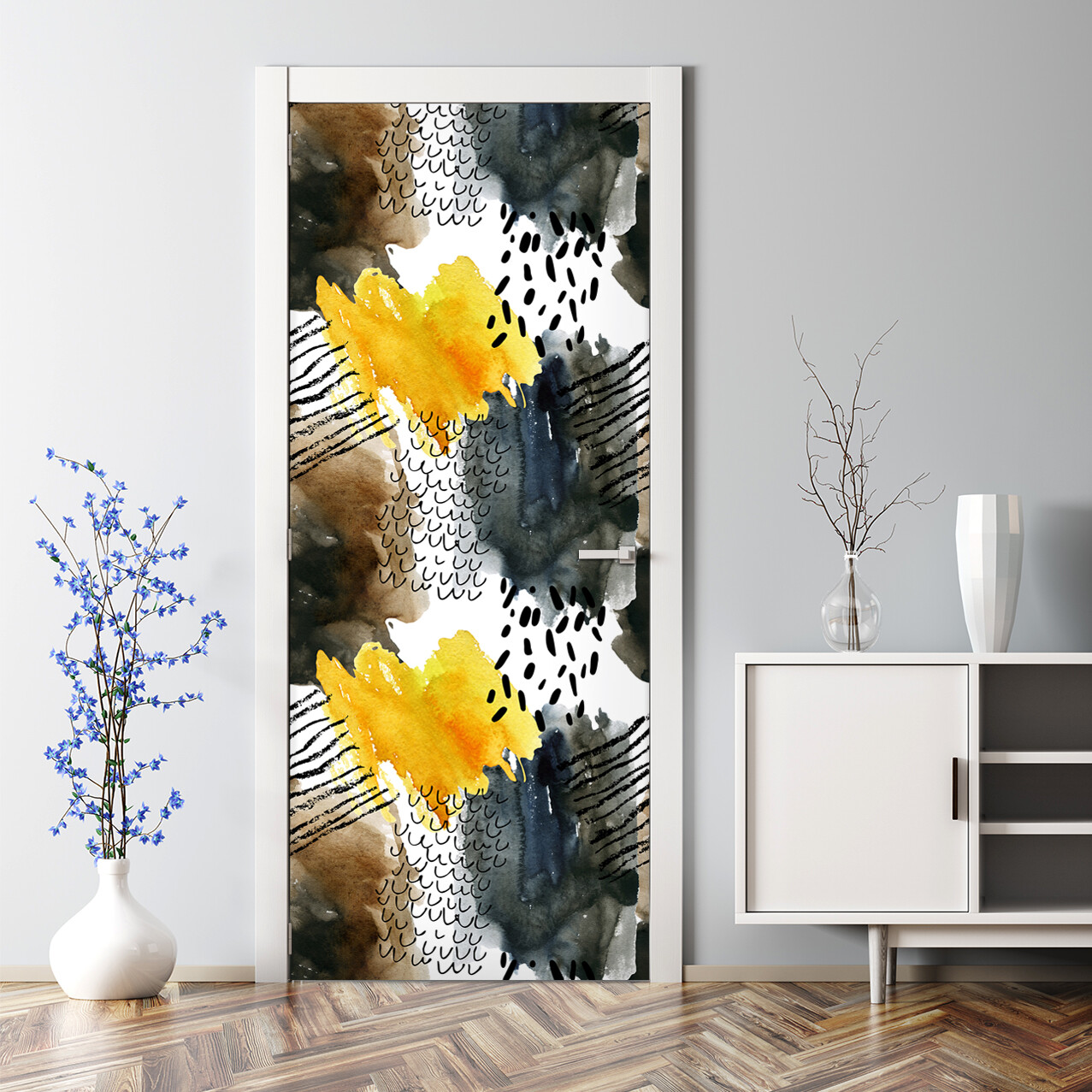 Abstract autumn yellow green self-adhesive door decal wall decor