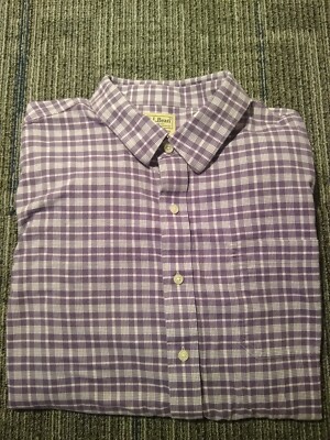 LL Bean Flannel Shirt Men's Large Tall Purple Plaid Classic Outdoor