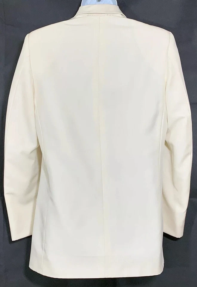 Pierre Cardin Size 42L Etoile Ivory Striped Tuxedo Jacket Notched Satin Lapels - Image 2 of 4