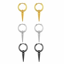 Gothic Rock Stainless Steel Men Women Spike Cone Drop Hoop Huggie Earrings