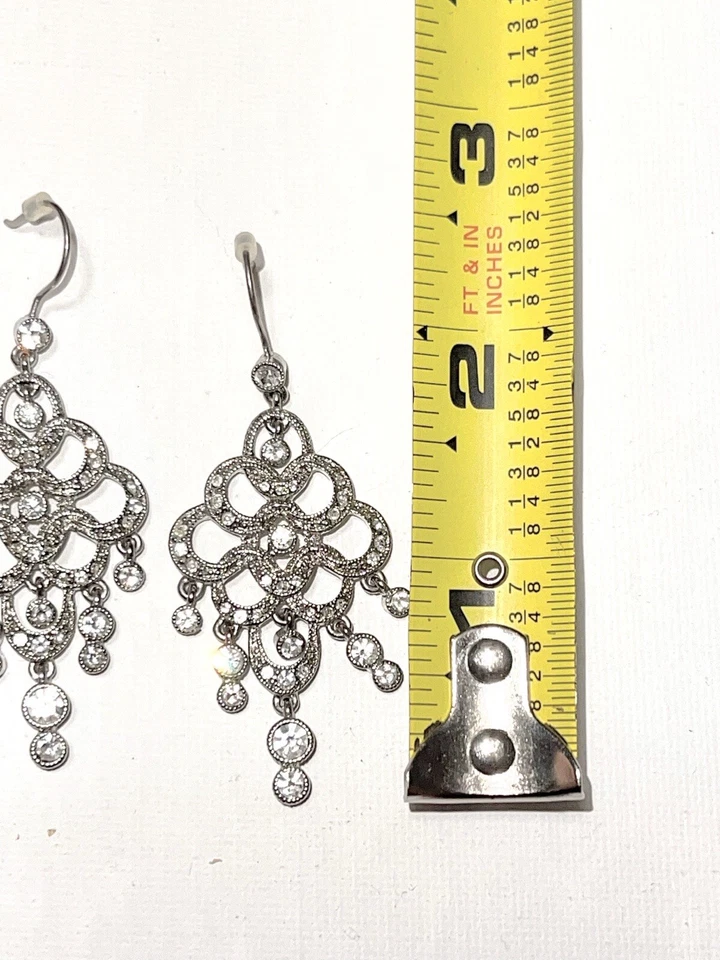 Pendientes colgantes vintage Monet tono plata cristal estrás Foto 4 de 4