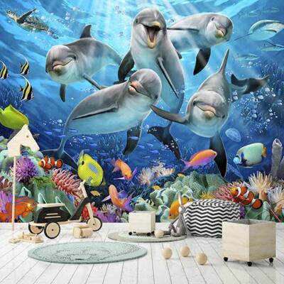 Poster Mural XXL Baleines Et Dauphins - Tapisserie Chambre Enfant, Tissu Polyester, 61-80 Cm