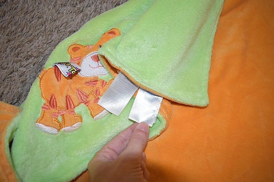 Cobertor de berço de pelúcia 8S 30x40 vintage TAGGIES gato tigre verde laranja veludo - Imagem 3 de 4