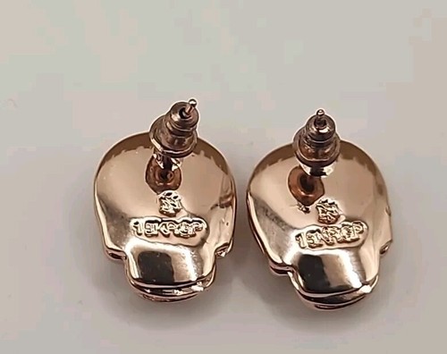 Rose Gold Colored Skull & Cross With Cz Stone Stud Earrings - Picture 3 of 3