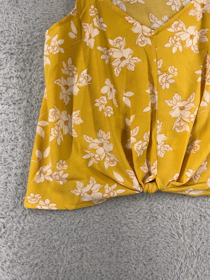 Lush Shirt Womens Large Yellow Floral Spaghetti Strap Crop Polyester V-Neck - Image 4 of 4