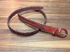 Vintage Cherry Brown Woven Leather Belt 34 -36 Glass Club Made In Turkey