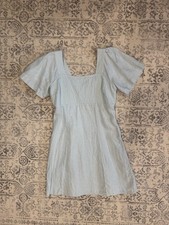Madewell Square Neck 100 % Linen Mini Dress Blue Sz 2
