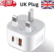 Fast Charging Dual Port Plug 20W - Type C & USB A Charger Adapter for UK Device