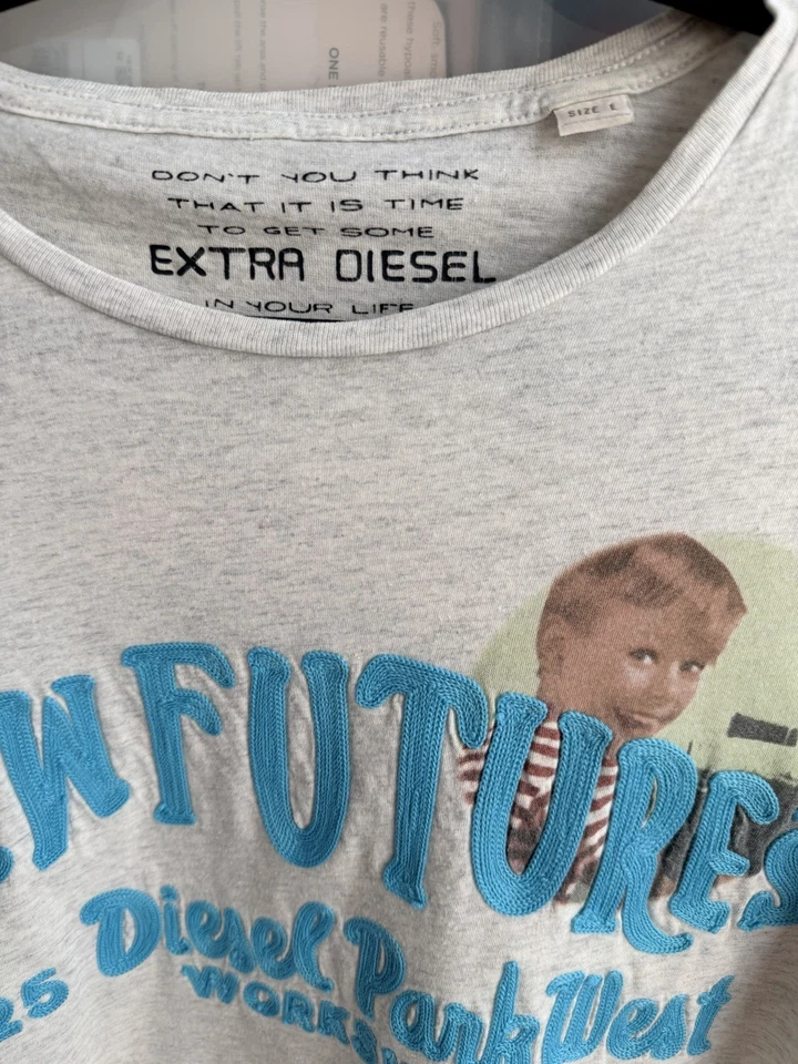 Diesel T-shirt homme gris manche courtes coton imprimé graphique taille L Vintag - Photo 2/4