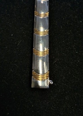 Sterling Silver 925 Bracelet 7 Inches  Has Gold Tone Highlights Marked 925 Italy