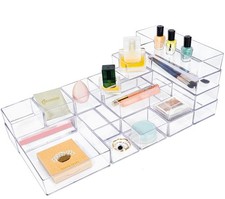 18 PCS Clear Stackable Acrylic Drawer Organizer MultiSize Storage Bins