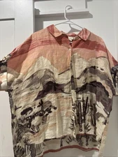 Cynthia Rowley Women 100% Linen Button Shirt M Desert Cactus Western Boxy Collar