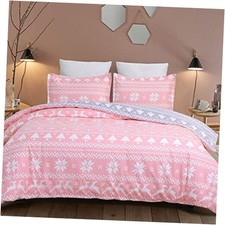 Soft Brushed Microfiber Duvet Cover Set with Zipper Closure and Queen Pink