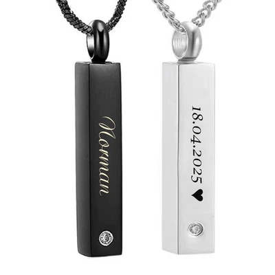 ID Asche Stab Medallion + Kette mit Gravur nach Wunsch, 2 Farben mit Straßstein - Bild 1 von 4