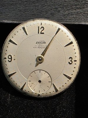 Vintage Enicar Watch 30mm Dial Movement Untested No Stem/Crown/Seconds Hand 