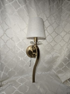Brushed Brass Glass Medallion Accent 2 Set Wall Sconces 20inch with Lamp Shades 