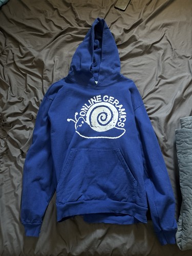 Online Ceramics Blue Snail  Print Pullover Hoodie w/ Pockets, Unisex XL