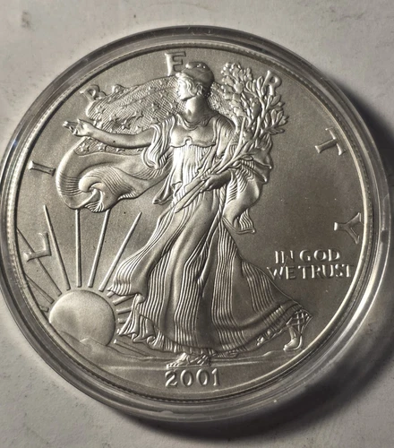 2001 Silver Eagle $1 Dollar 1oz Uncirculated .999 -In Capsule.