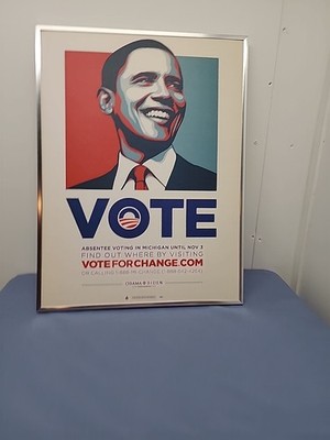 Shepard Fairey VOTE Obama/Biden Campaign Poster Mounted On Foam Core Framed