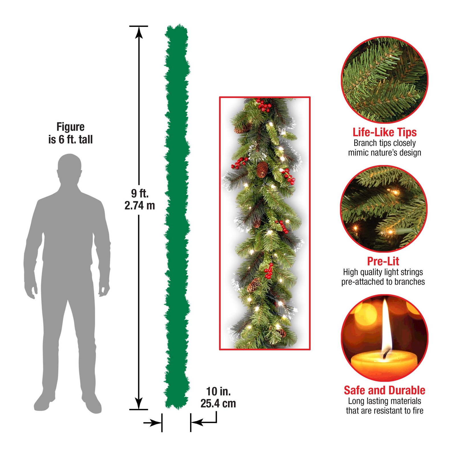 9 ft Pre-Lit Crestwood Spruce Artificial Christmas Garland, Christmas Decoration