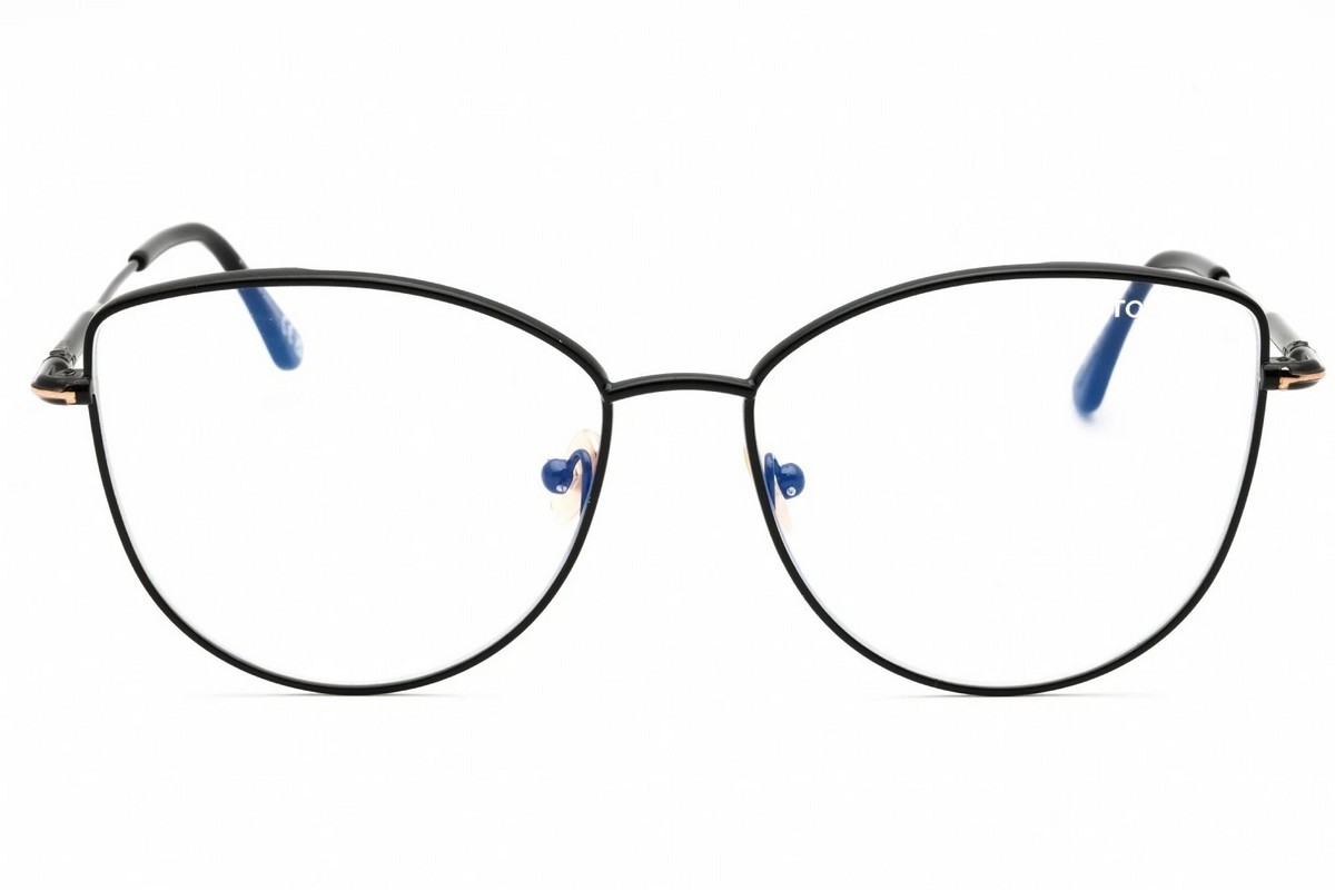 Tom Ford FT 5667-b 001 Shiny Black/blue Block Cat Eye Eyeglasses