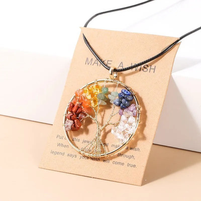 Naturstein Amethyst Quarz Steinschlag Perlen Halskette 7 Chakra Lebensbaum Stift