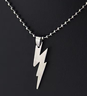 New STAINLESS STEEL LIGHTNING BOLT NECKLACE 316L Metal Pendant Ball Chain