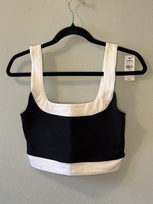Express Body Contour Stretch Cotton Crop Top Black White Colorblock Small NWT