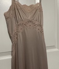 Vtg Ralph Montenero Blanche Beige Nude Lace Long Gown Slip Dress Size Small Glam