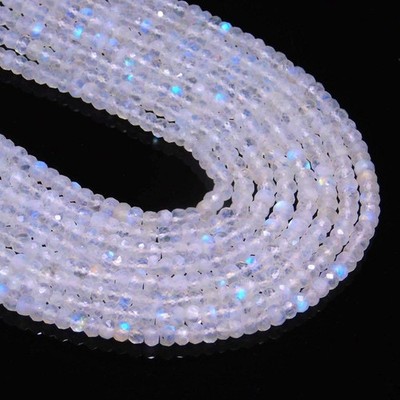 AAA Natural Flashy Rainbow Moonstone Faceted Rondelle Gemstone Beads 12'' Strand