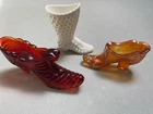 Fenton Glass Amberina Ruby Red Hobnail Cat Head Slipper Shoe Boot Lot of 3