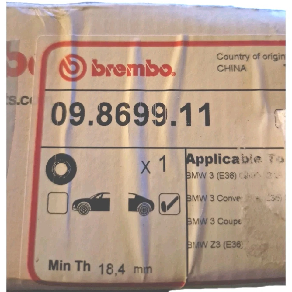 Rear Left Brake Disc BREMBO 09.8699.11 for BMW Z3 E36 3 Series Coupe E36 New - Image 3 of 3