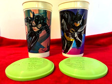 1992 McDonald's Batman Catwoman 32-oz. Plastic Cups w/ Batdisc Lids- NEW