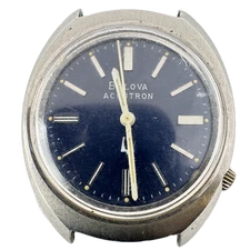 Vintage 1977 Accutron GT 3593 Blue Men's Tuning Fork Wristwatch 219 USA Steel