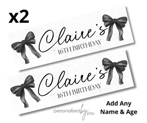 2x Personalised BLACK BOW BOWS THEME Happy Birthday Banner LARGE Poster ANY TEXT