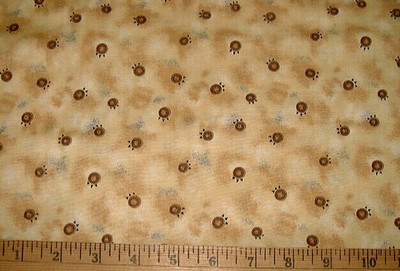 DEBBIE MUMM Fabric - Button Paw Prints on Shaded Light Tan - by the HALF yard