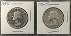 1939 P, 1964 D WASHINGTON QUARTERS, CIRCULATED, UNGRADED