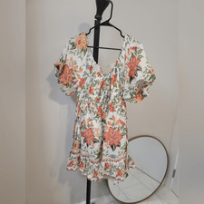 Farm Rio Bloom Garden Off White Short Sleeve Mini Dress Size L- NWT New