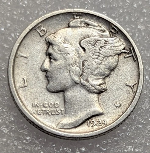 1924 D Mercury Dime US 90% Silver  XF+. #121