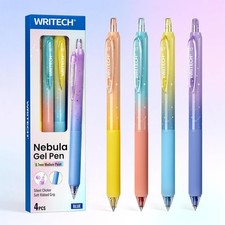 WRITECH Gel Pens 4ct Fine Point 0.7mm Blue Ink Retractable Aesthetic Nebula Set