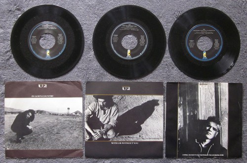 5 U2 7" Vinyl 45's Two Hearts Beat As One "IN GOD'S COUNTRY" With Or Without You - Picture 2 of 5